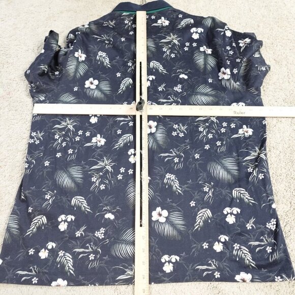 Ted Baker Polo Shirt 2XL Blue Floral All Over Print Button Down Pocket - Picture 6 of 8
